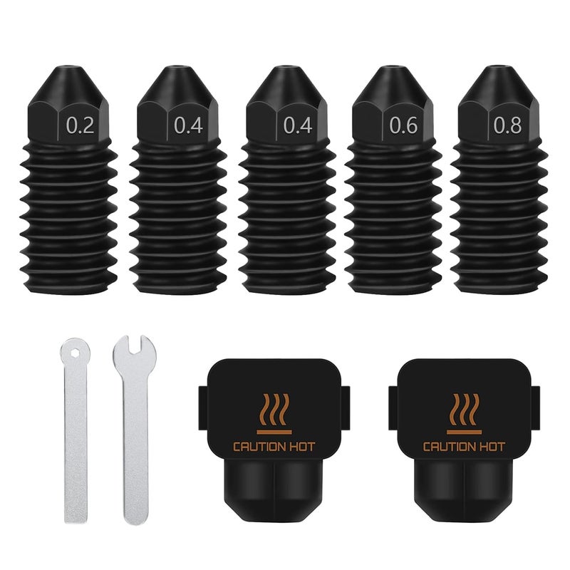 HzdaDeve فوهات فولاذية صلبة A1/A1 Mini/Kobra 3 Max عالية التدفق مقاومة للاهتراء مع غلاف سيليكون إضافي وأداة مفتاح رأس الطابعة الساخنة لمستخرج طابعة Bambu Lab ثلاثية الأبعاد (أحجام متعددة) - Image 1